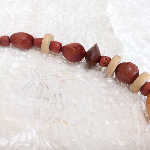 Funky Chunky Ethnic Tribal Vintage Wooden Beaded Necklace - Picture 7 of 7